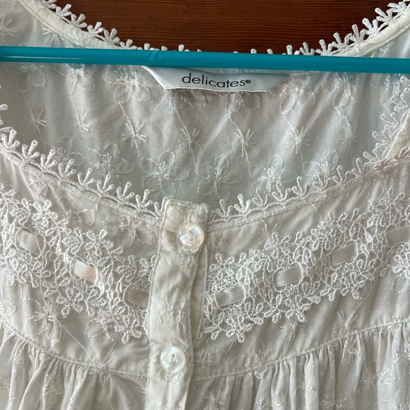 Vintage White Embroidered Cotton Nightgown Dress Cottagecore Prairie Midi Size M - Picture 3 of 10